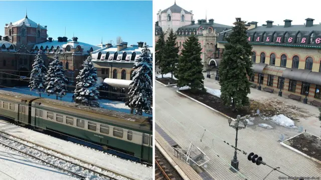 А это железнодорожный вокзал Дебальцево. Этот город вооруженные сторонники ДНР захватили уже после подписания Минских договоренностей в феврале. Битва за город стала одной из самых кровавых за все время проведения АТО.