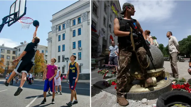 А это Луганская администрация, возле которой в 2013 году детвора играла в баскетбол, а уже весной 2014 здесь обосновались пророссийски настроенные вооруженные люди.