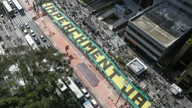 Vista aérea de la protesta contra Dilma Rousseff en el centro de Sao Paulo.