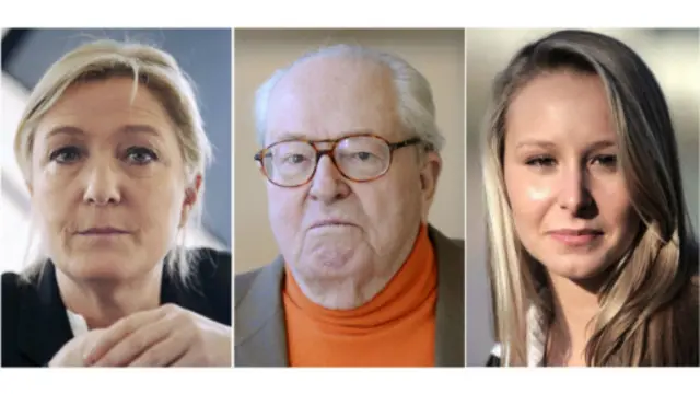 左右依序：玛琳·勒庞、让·马丽·勒庞、玛丽安·玛莱莎·勒庞