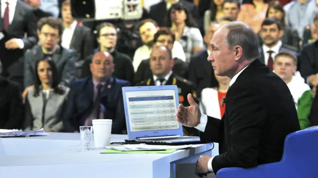 Buổi trả lời qua điện thoại là cơ hội hiếm hoi để ông Putin nói chuyện trực tiếp với lượng cử tọa khổng lồ ở Nga
