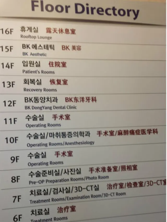 整形醫院內博物館中的中文提示