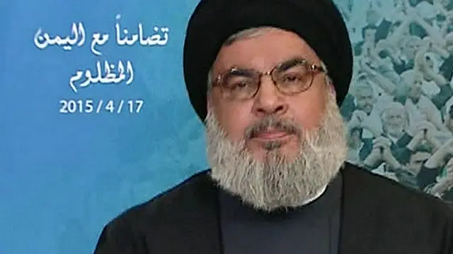 سخنرانی ویدئویی حسن نصرالله که از محلی نامعلوم صورت می‌گرفت در گردهمایی هواداران او در بیروت پخش می‌شد