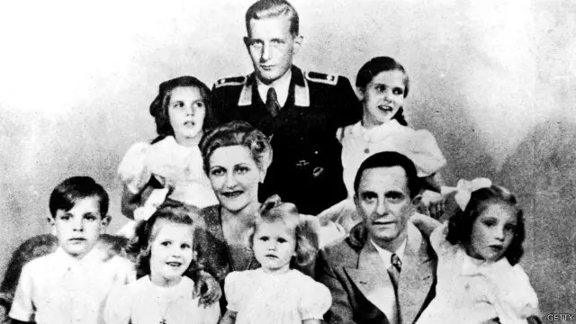 جوزف و ماگدا گوبلز به همراه شش دختر کوچکشان که به قتل رسیدند. ماگدا از ازدواج اولش یک پسر داشت