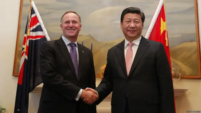 约翰•基（左）与习近平（右）在惠灵顿会面（20/11/2014）