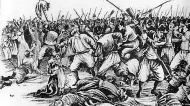 1894'de Sasun'da yaşananları canlandıran bir gravür