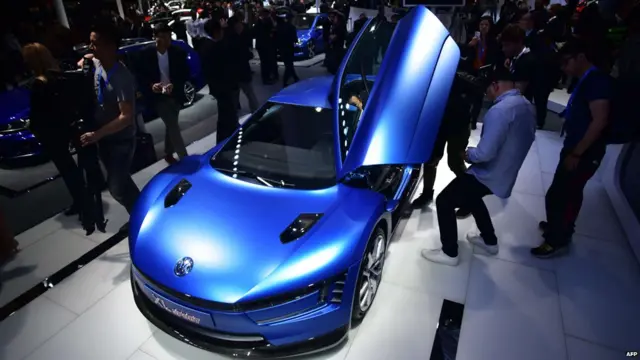 A VW XL sport concept car is displayed at the 16th Shanghai International Automobile Industry Exhibition in Shanghai on April 20, 2015.