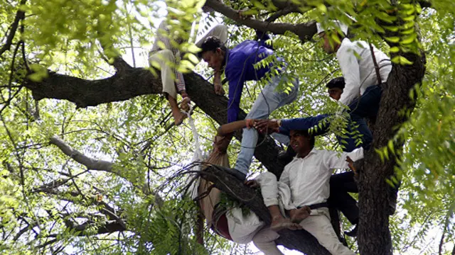 عینی شاہدین کا کہنا ہے کہ لوگوں کو گجیندرا سنگھ کے بارے میں تب معلوم ہوا جب وہ نے اپنے گلے کے گرد دوپٹہ باندھ کر ایک درخت پر چڑھ گئے تھے