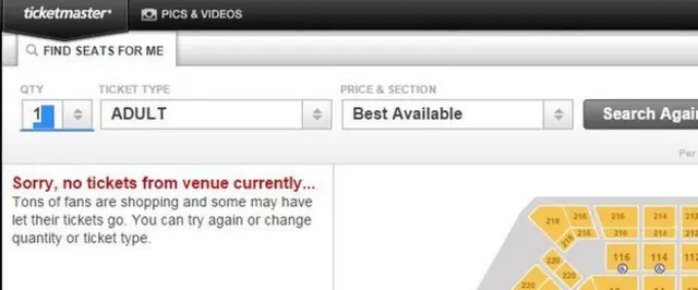La venta de entradas sólo duró unos minutos hasta que apareció el mensaje de "agotadas".