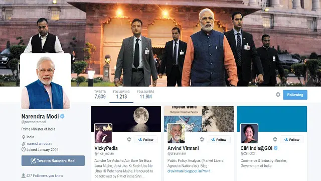 نریندر مودی زیادہ تر اپنی جماعت کے رہنماوں اور کارکنوں کو فالو کرتے ہیں