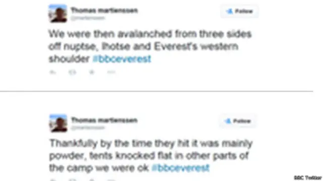 एवरेस्ट से थॉमस के ट्विट