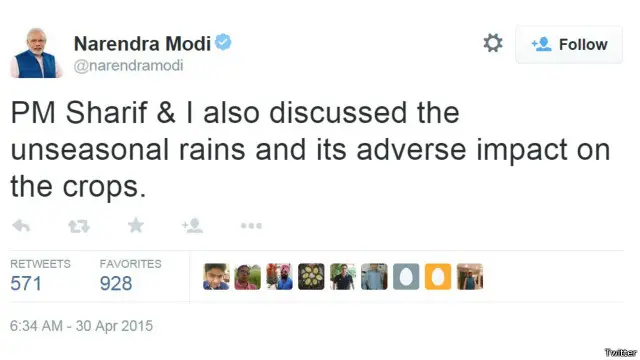 ’وزیراعظم نواز شریف اور میں نے بے موسمی بارشوں اور اس کے فصلوں پر اثرات پر بھی بات کی‘