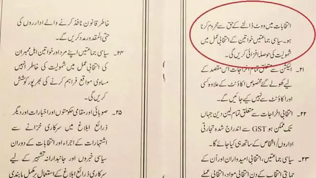 الیکشن کمیشن کےضابطہ اخلاق کے تحت سیاسی جماعتوں کو خواتین کی انتخابی عمل میں شمولیت کی حوصلہ افزائی کرنی ہے