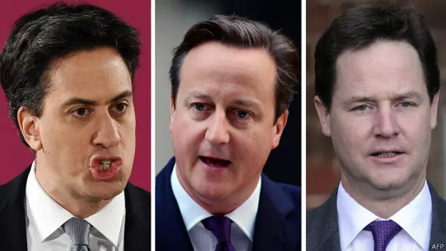 Lãnh tụ ba đảng chính tại Anh, ông Ed Miliband, David Cameron và Nick Clegg