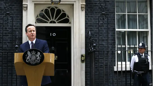 保守党领袖卡梅伦宣布获胜