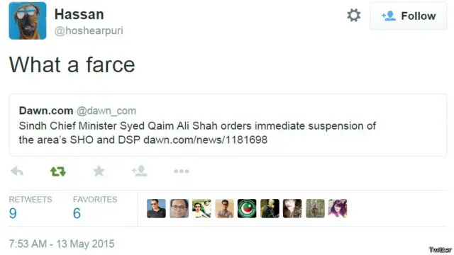 وزیراعلیٰ سندھ کی جانب سے چند پولیس اہلکاروں کی معطلی پر ایک ٹوئٹر صارف کا تبصرہ ’کیا لا یعنی بات ہے‘