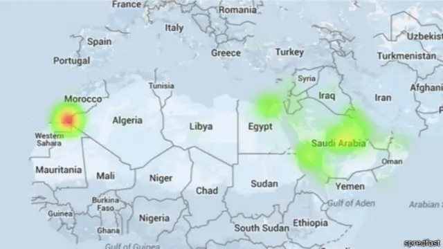 خريطة توضح تفاعل مستخدمي تويتر مع هاشتاغ "#رئيس_كوريا_يعدم_وزير_الدفاع"