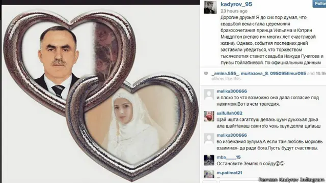 رمضان قدیرف این ازدواج را تبریک گفته و از رسانه‌های روس به خاطر پوشش آن انتقاد کرده