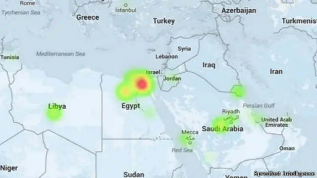 خريطة توضح تفاعل مستخدمي تويتر مع هاشتاغ #عرب_شركس
