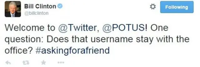 前總統克林頓在推特上提了一個問題。
