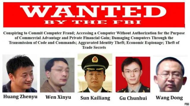 FBI发布的5名中国官方人员海报