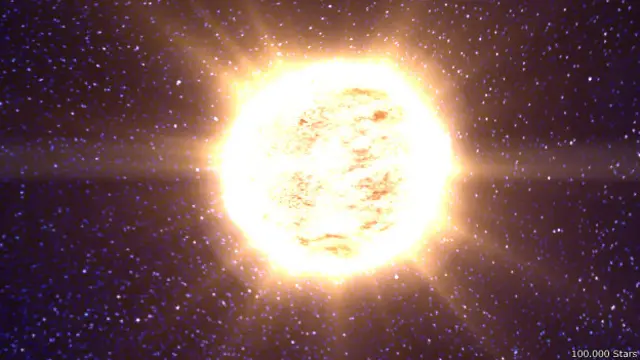 Llegada al sol en la página en la que puedes avanzar entre 1000.000 estrellas cercanas a la Tierra.