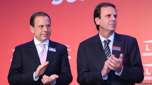 João Doria, presidente do LIDE e organizador do evento, ao lado do prefeito Eduardo Paes - os dois trocaram elogios durante o seminário