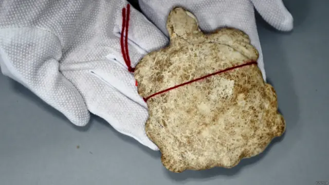 警方繳獲的紅山文化文物玉龜(新華社圖片10/4/2015)