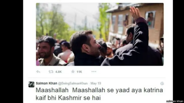 سلمان نے کشمیر کی خوبصورتی کے ساتھ قطرینہ کیف کے اس سرزمین سے تعلق کا بھی ذکر کیا