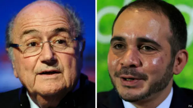 Seçkilərdə Sepp Blatterin (solda) rəqibi İordaniya şahzadəsi Əli Bin əl-Hüseyndir (sağda).