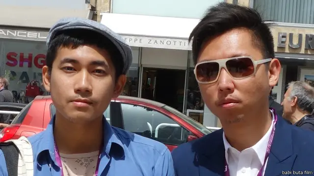 Lukcy Kuswandi (kanan) dan salah-seorang pemeran utama film 'The Fox" di sela-sela Festival film Cannes.
