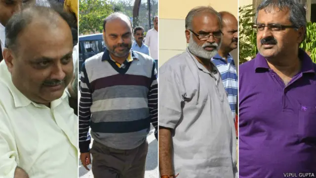 व्यापमं घोटाले के आरोप में (बाएं से दाएं) सुधीर शर्मा, ओपी शुक्ला, पंकज त्रिवेदी और नितिन महिंद्रा जेल में हैं.
