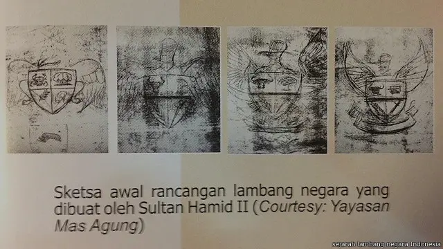 Sketsa awal rancangan lambang negara yang dibuat oleh Sultan Hamid II.