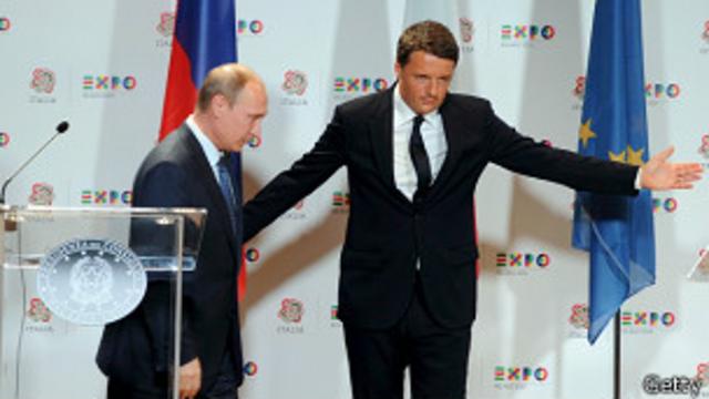el presidente Vladimir Putin y el primer ministro Matteo Renzi en Milán, Italia