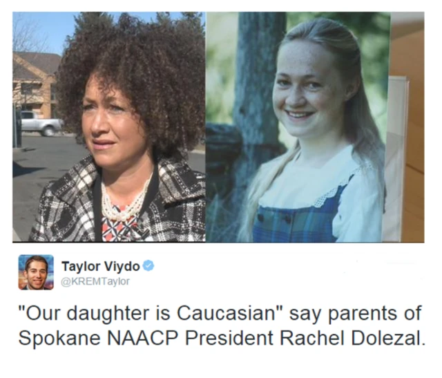 "Nuestra hija es caucásica". El periodista que entrevistó a los padres de Dolezal acompañó las declaraciones con esta foto en que muestra el antes y el después de la mujer.