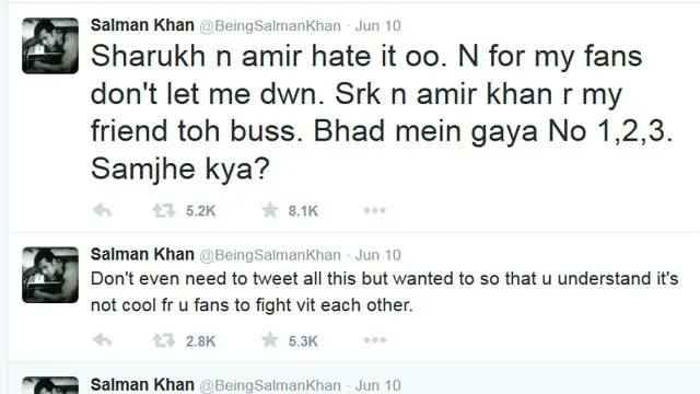 سلمان خان نے ان کے علاوہ اور بہت سے ٹویٹ کیے