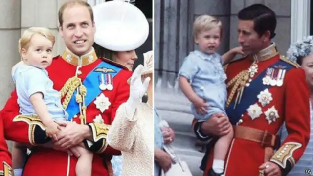 肯辛顿宫的官方推特发布的对比照片显示,威廉王子身着与1984年父亲查尔斯王子一样的制服。