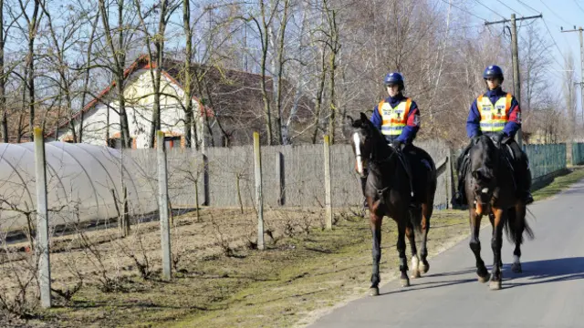 Macar atlı polis memurları Sırbistan sınırında. 