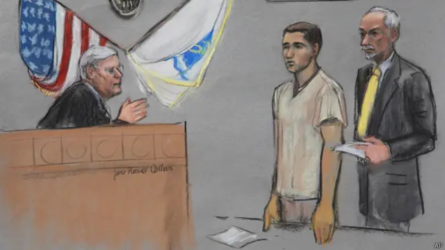 В зале суда, рисунок художника