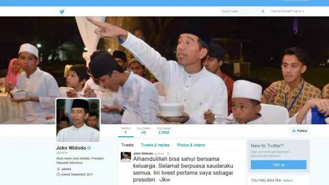 Twitter Jokowi juga memiliki jutaan pengikut.