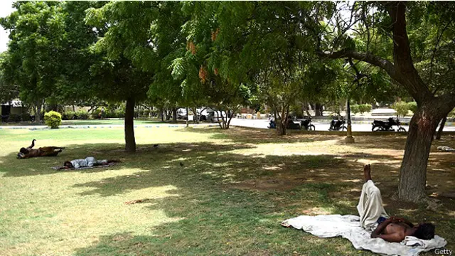 بسیاری از مردم به سایه‌های درختان در پارک‌ها پناه برده‌اند