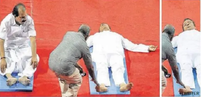 शवासन करते हुए सुरेश प्रभु