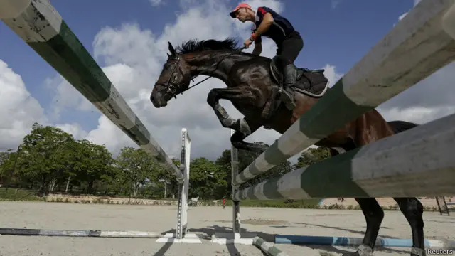 Лошадь преодолевает барьер