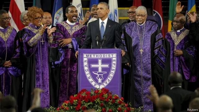 奥巴马带领会众唱圣诗《奇妙恩典》