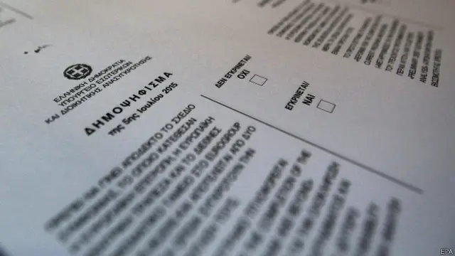 Boleta del referendo en Grecia