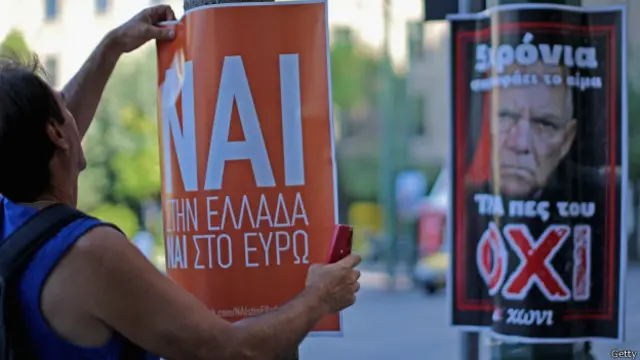 Pancartas a favor del sí y el no.