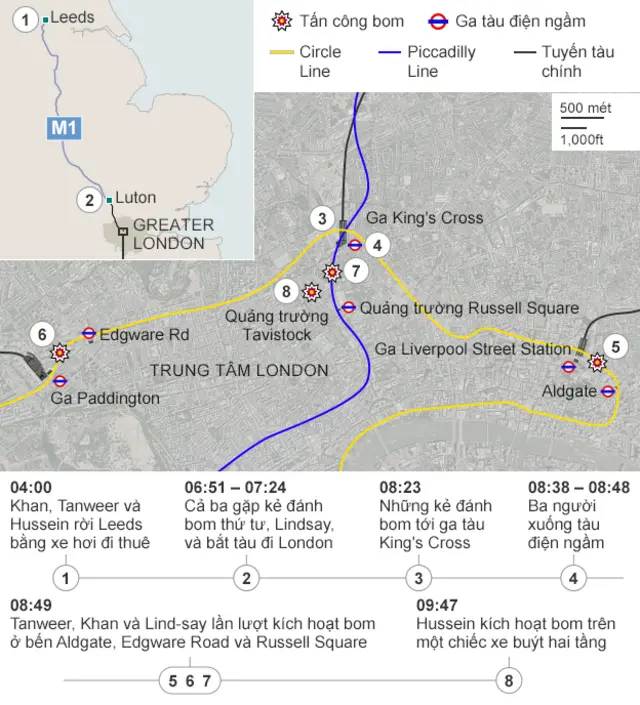 Bản đồ các khu vực và thời gian xảy ra loạt tấn công