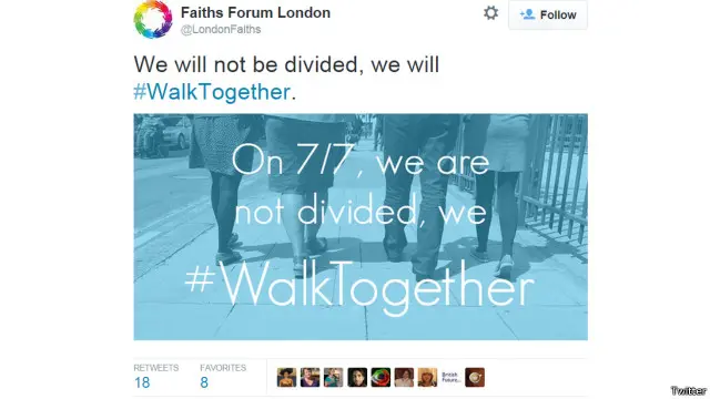 غرد حساب منتدى للتسامح بين الأديان قائلا: "في ذكرى السابع من يوليو، لن ينجحوا في تقسيمنا، وسنمشي معا".