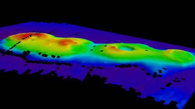 澳大利亚悉尼海岸外新发现的海底火山的三维成像。