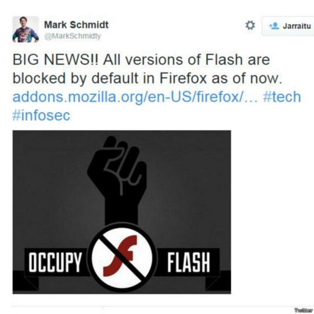 El anuncio lo hizo el jefe de soporte de Mozilla, Mark Schmidt, en Twitter.